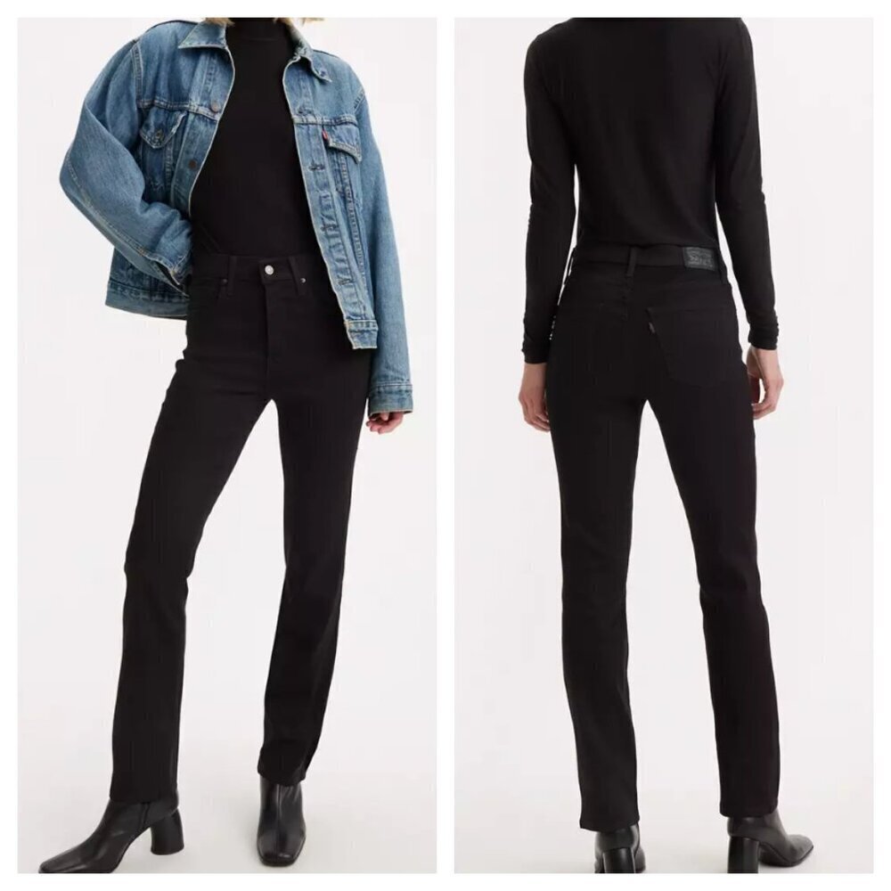 Levi's 724 High Rise Slim Straight Black Hypersoft Jeans W26 L32 18883-0129
